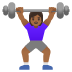 🏋🏾‍♀️ woman lifting weights: medium-dark skin tone display on Google